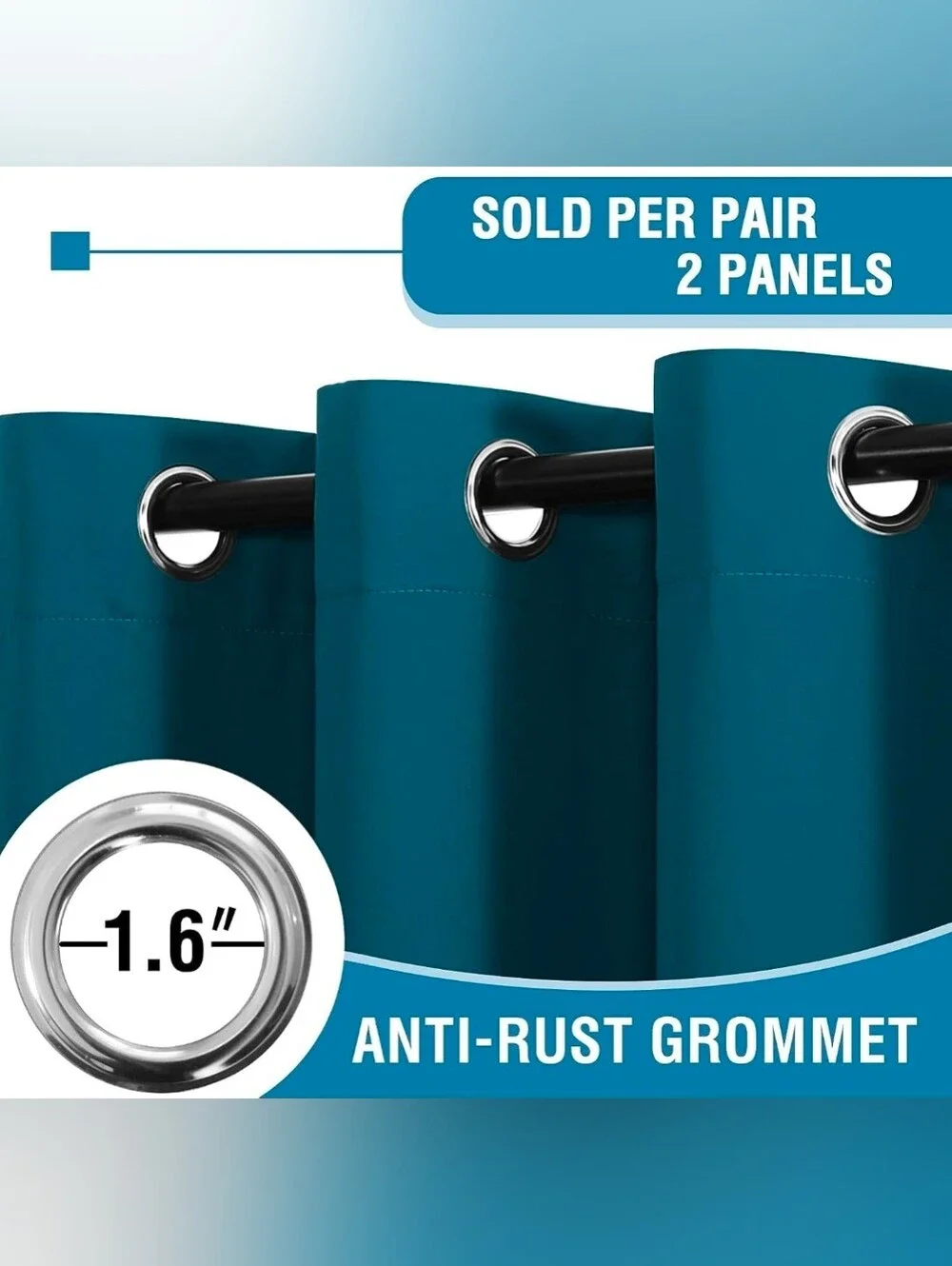Teal Blackout Grommet Curtain 3 Panels